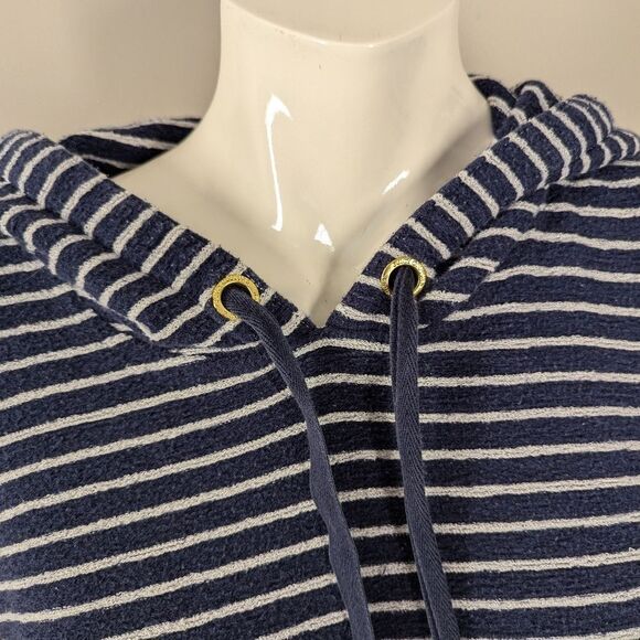 Juicy Couture Striped Hoodie Size M Navy White Pullover Kangaroo Pocket Casual - Picture 6 of 9